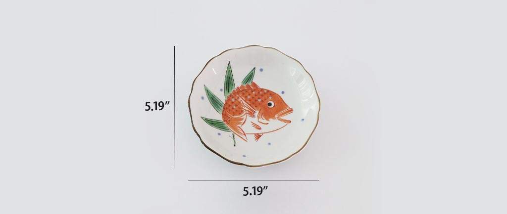 Kutani Ware Sauce Plate Red Fish 5set size