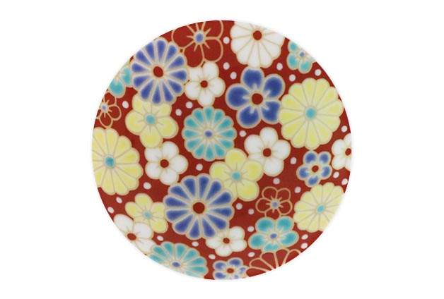 KUTANI WARE Sauce Plate Red Flower Christmas-1